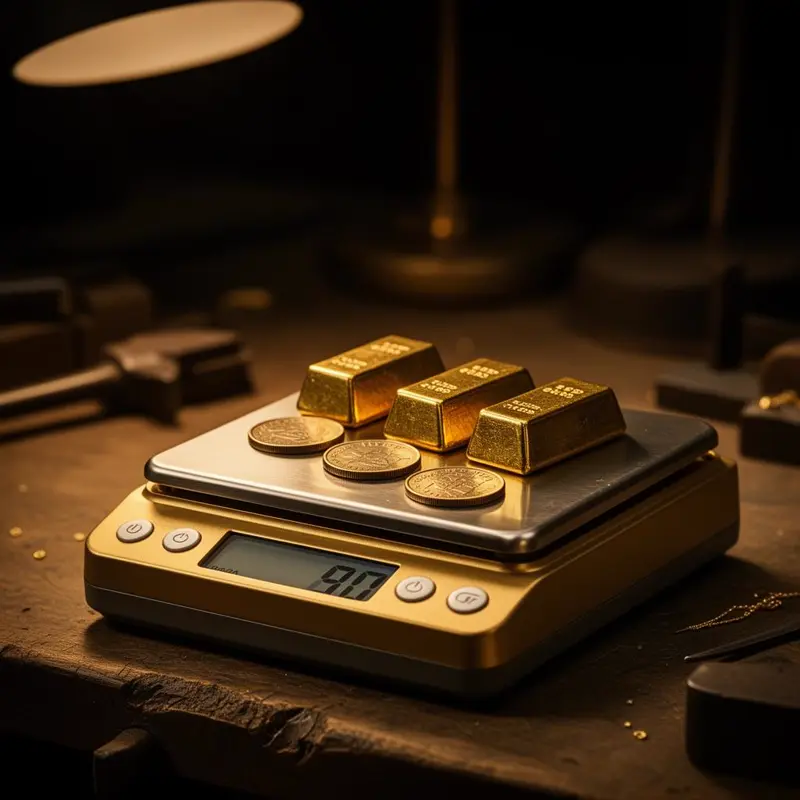 Goud wegen op precisieweegschaal
